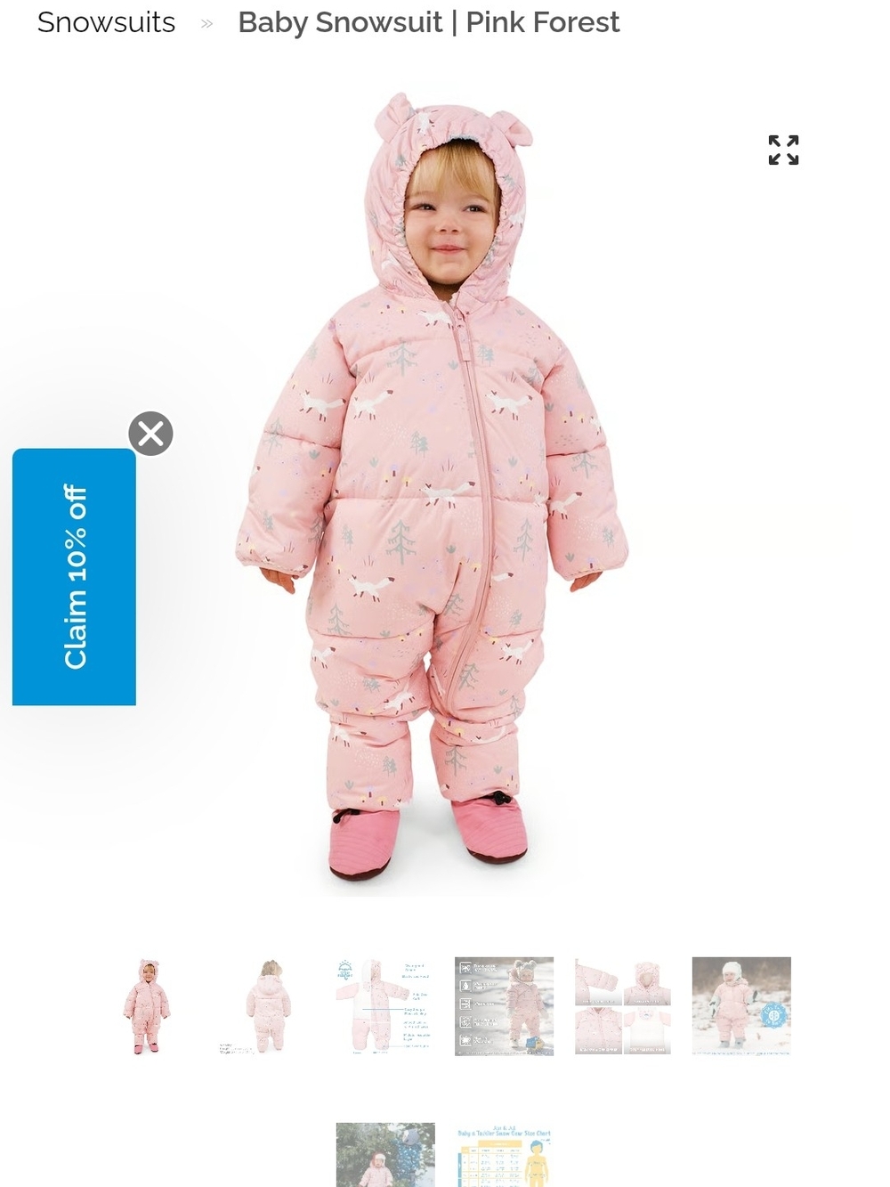 Jan & Jul Pink Toddler Puffer Snowsuit with Hood and Ears